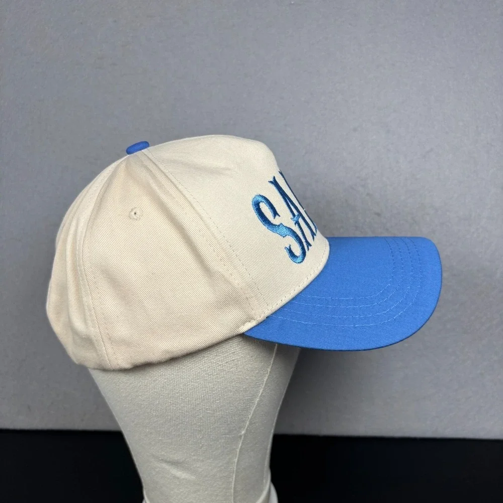 Salty Embroidered Trucker Hat Cap Embroidered Blue Cream Two Tone Snapback